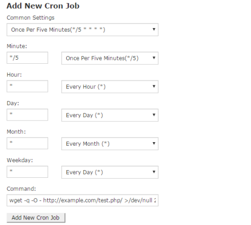 add new cron job in cpanel