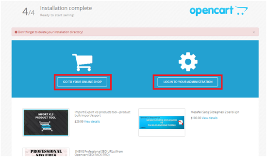 opencart installation step 4