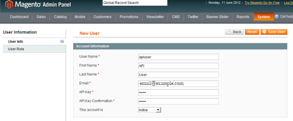 create magento api user