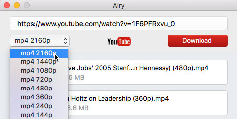 download YouTube videos with Airy