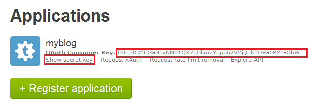Get Tumblr API key pair –