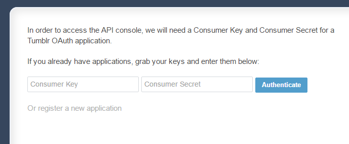 Get Tumblr API key pair –