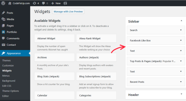 wordpress widget area