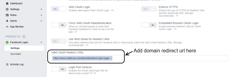 facebook app redirect url