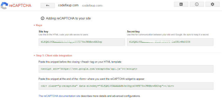 google recaptcha keys