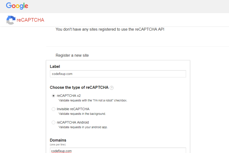 register for google recaptcha