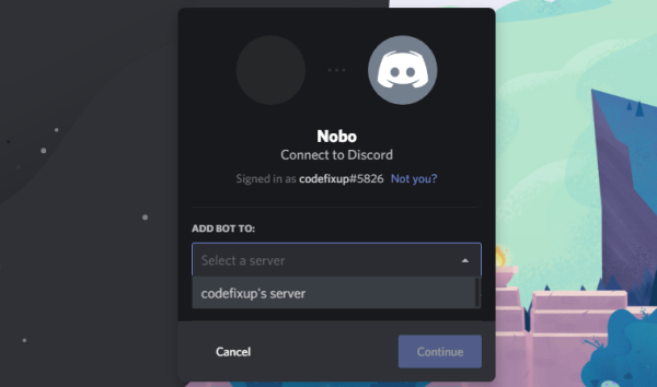 choose server to add bot