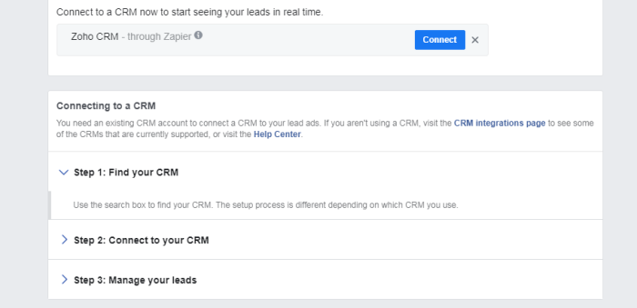 connect to zoho crm
