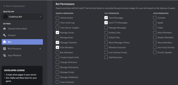 custom bot permissions