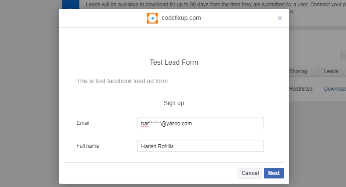 facebook lead form preview