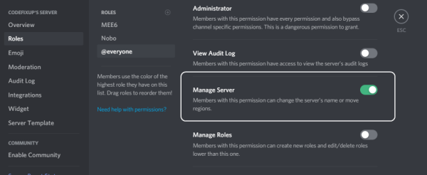 manage server permission