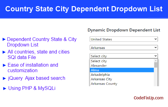 Country State City Dependent Dropdown List